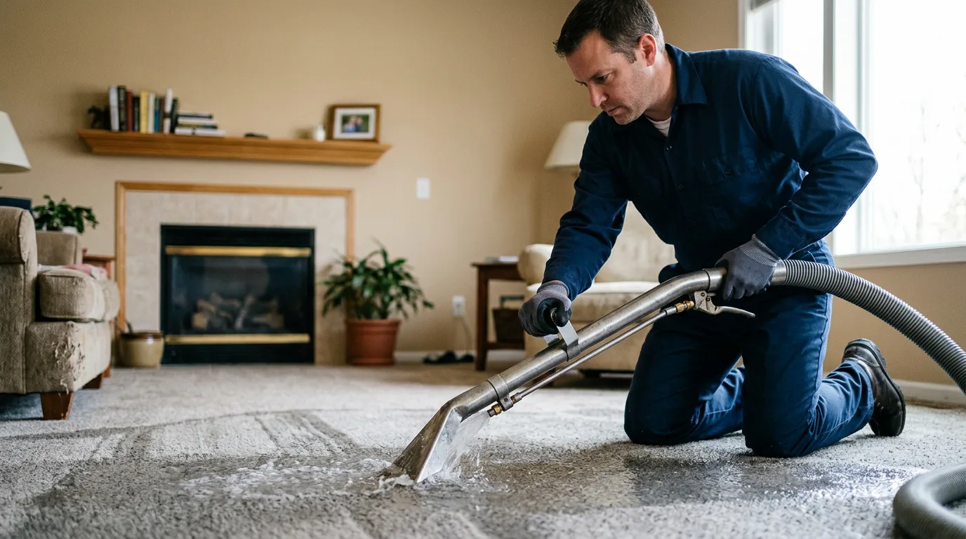 Water damage restoration technician working near Mcintire, IA